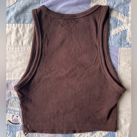 Zara Womens Brown Ribbed Sleeveless Summer Girlie Beachy Crop Tank Top Medium - Picture 4 of 5